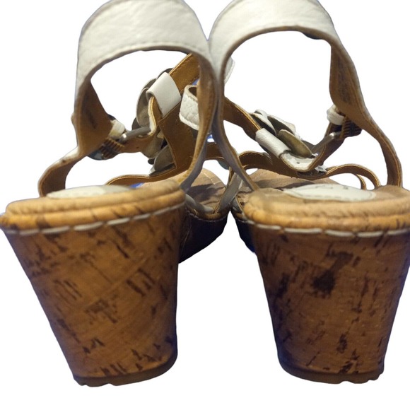 White BOC Leather Flower Strappy Cork Floral Wedge Sandals Heels Size 10 - Picture 4 of 5
